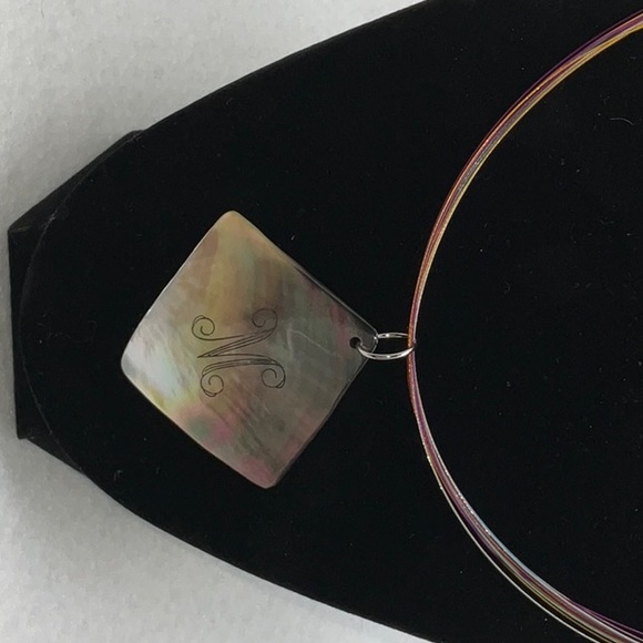 Monogram Initial M Shell Pendant Multi-Colored Metal Necklace - Picture 6 of 9
